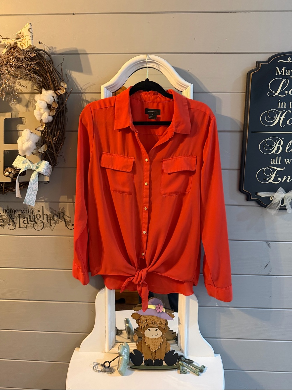 Investments Bright Red Tie-Front Button Down Shirt